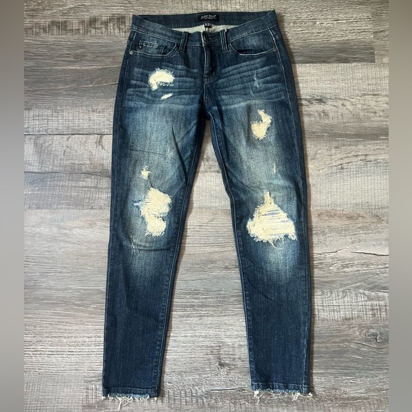 Judy Blue Dark Blue Distressed Skinny Jeans - Picture 1 of 4